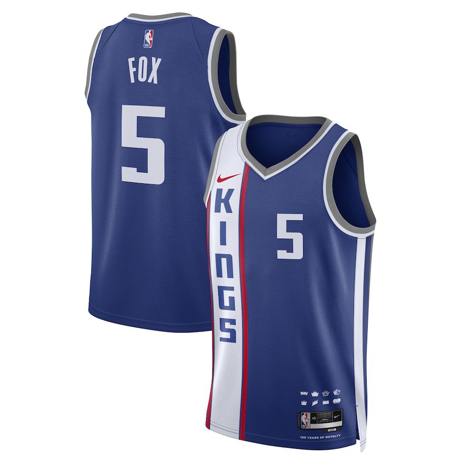 Men Sacramento Kings #5 De Aaron Fox Nike Blue City Edition 2023-24 Swingman NBA Jersey